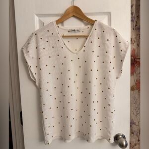 White and Brown Polka Dot Shirt